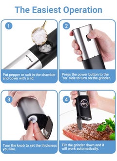 INKBIRD INKBIRD Gravity Salt and Pepper Mill Electric Set of 2 Rechargeable Pepper Mill Electric with Double Charging Station White LED Light Adjustable Thickness Free Battery  - Image 5