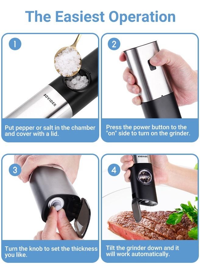 INKBIRD INKBIRD Gravity Salt and Pepper Mill Electric Set of 2 Rechargeable Pepper Mill Electric with Double Charging Station White LED Light Adjustable Thickness Free Battery  - Image 5