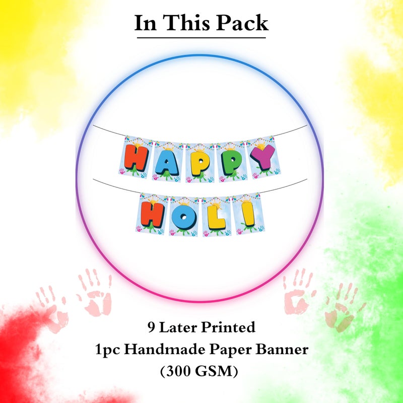 1iAM Happy Holi Decoration Items | 1pc 13.6X10.3cm "HAPPY HOLI" 300gsm Printed Paper Banner for Celebration of 14th March in Home, Office, Club, School, Collage, Restaurants, Apartment Decoration - Image 2