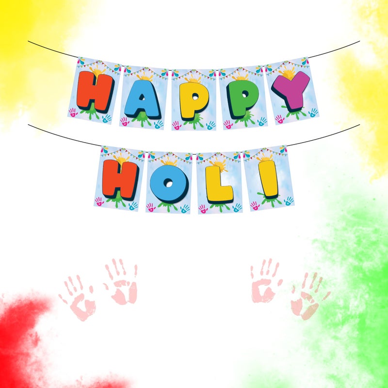 1iAM Happy Holi Decoration Items | 1pc 13.6X10.3cm "HAPPY HOLI" 300gsm Printed Paper Banner for Celebration of 14th March in Home, Office, Club, School, Collage, Restaurants, Apartment Decoration - Image 1
