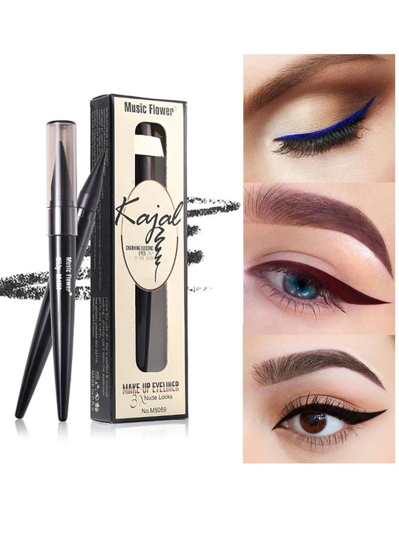 Music Flower Kajal Eyeliner Pen Charming Eyes Makeup Eyeliner Pencil Waterproof Long Lasting Smudge Proof Eye Liner Pen Smooth Texture Long Wearing Eyeliner Pencil Brown  - Image 5