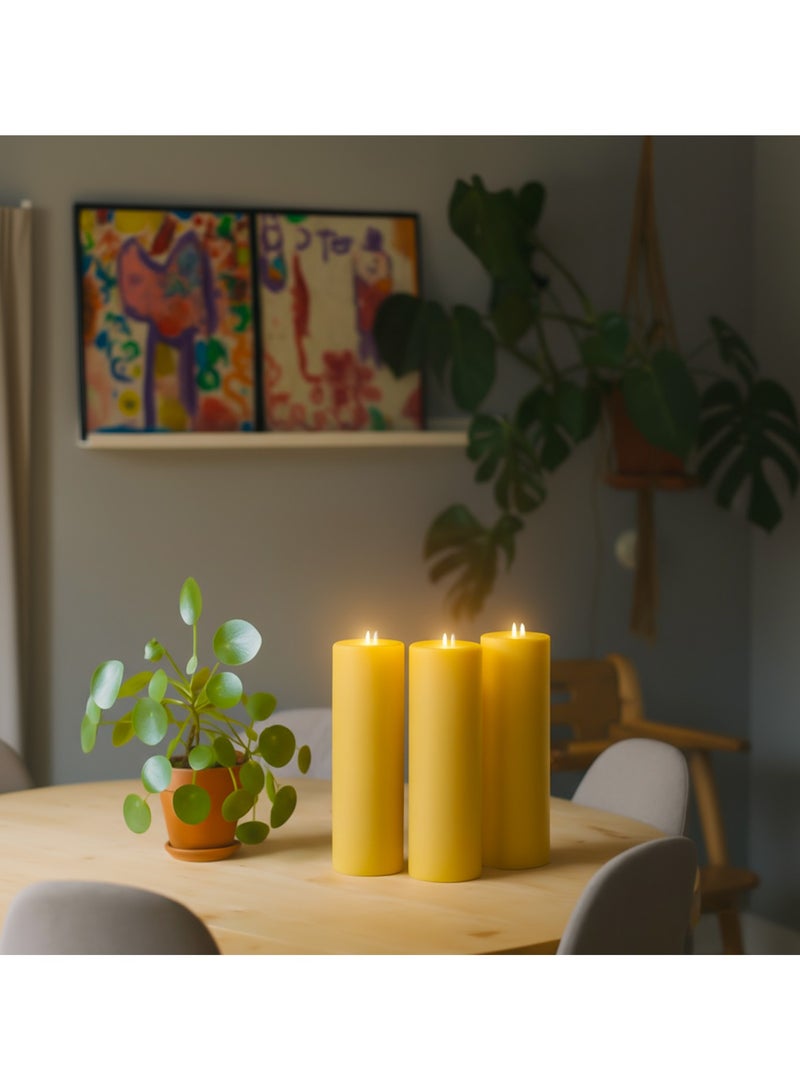 Handmade Set of 2 Pillar Candles with 2 Flame Wicks – Unscented and Dripless – Ideal for Weddings, Events, or as Large Home Candles – Size 8 x 25 cm – Yellow