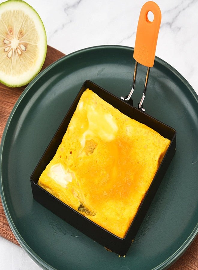 WOWITIS مجموعة كبيرة من 4 قطع من حلقات البيض المربعة مقاس 4 بوصات لقلي البيض على الصاج، قالب بيض مربع غير لاصق من الفولاذ المقاوم للصدأ مقاس 4 بوصات، قالب عجة مربع لصنع الفطائر مع مقبض معزول من السيليكون وفرشاة زيت وفاصل بيض - Image 3