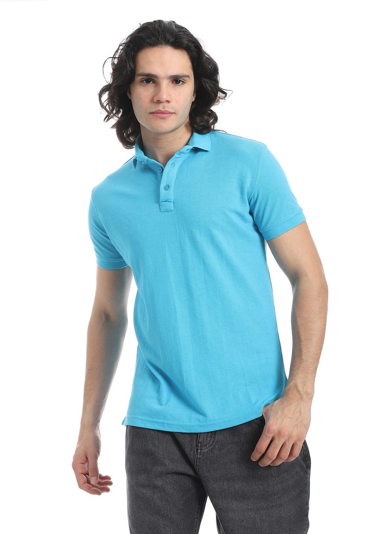 Andora Turn Down Collar Pique Turquoise Polo Shirt_Turquoise - Image 1