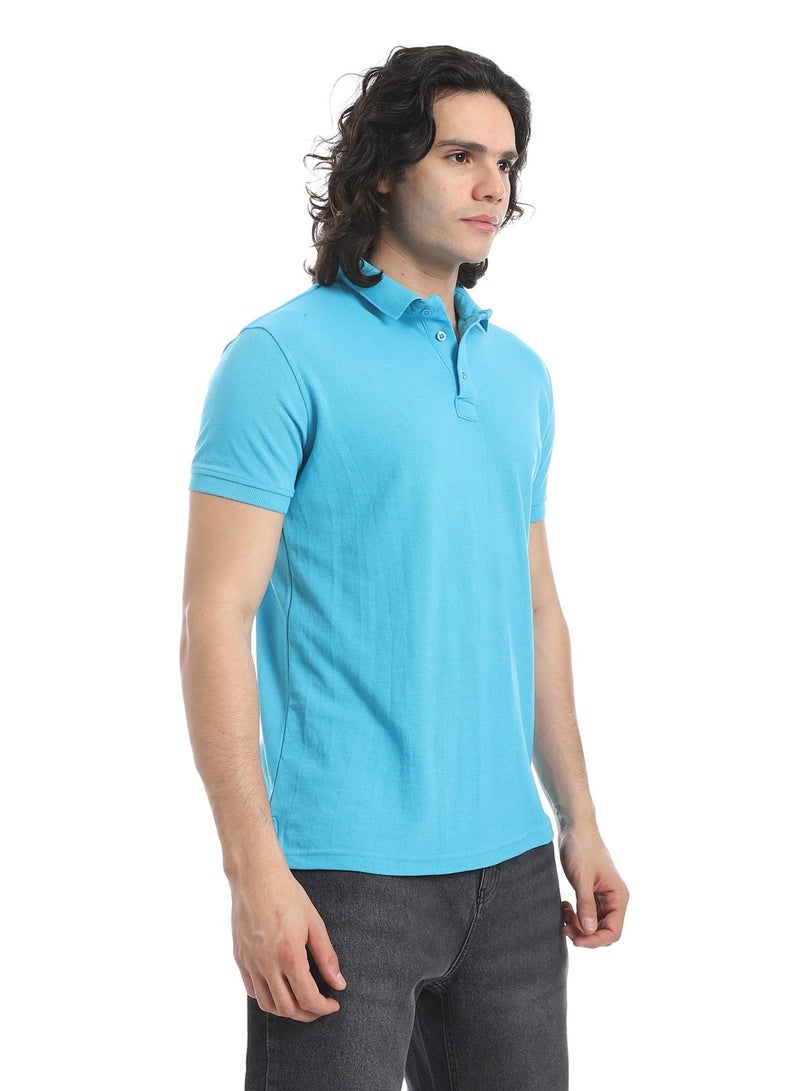 Andora Turn Down Collar Pique Turquoise Polo Shirt_Turquoise - Image 2