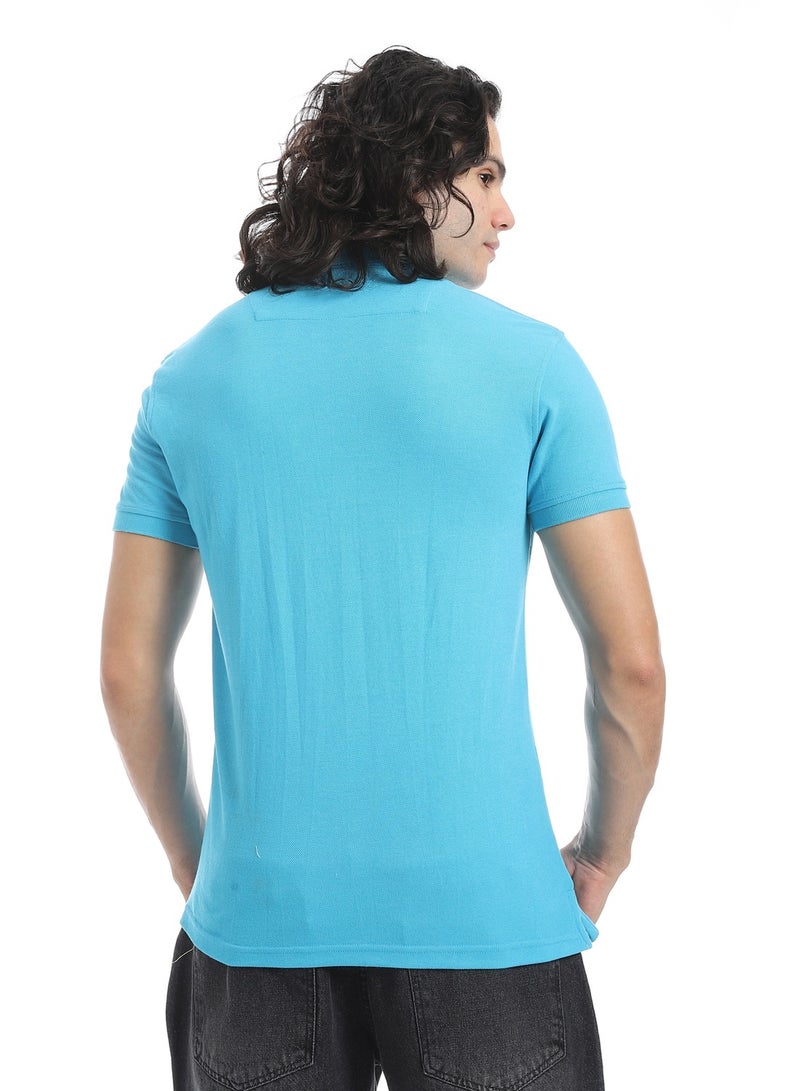 Andora Turn Down Collar Pique Turquoise Polo Shirt_Turquoise - Image 3