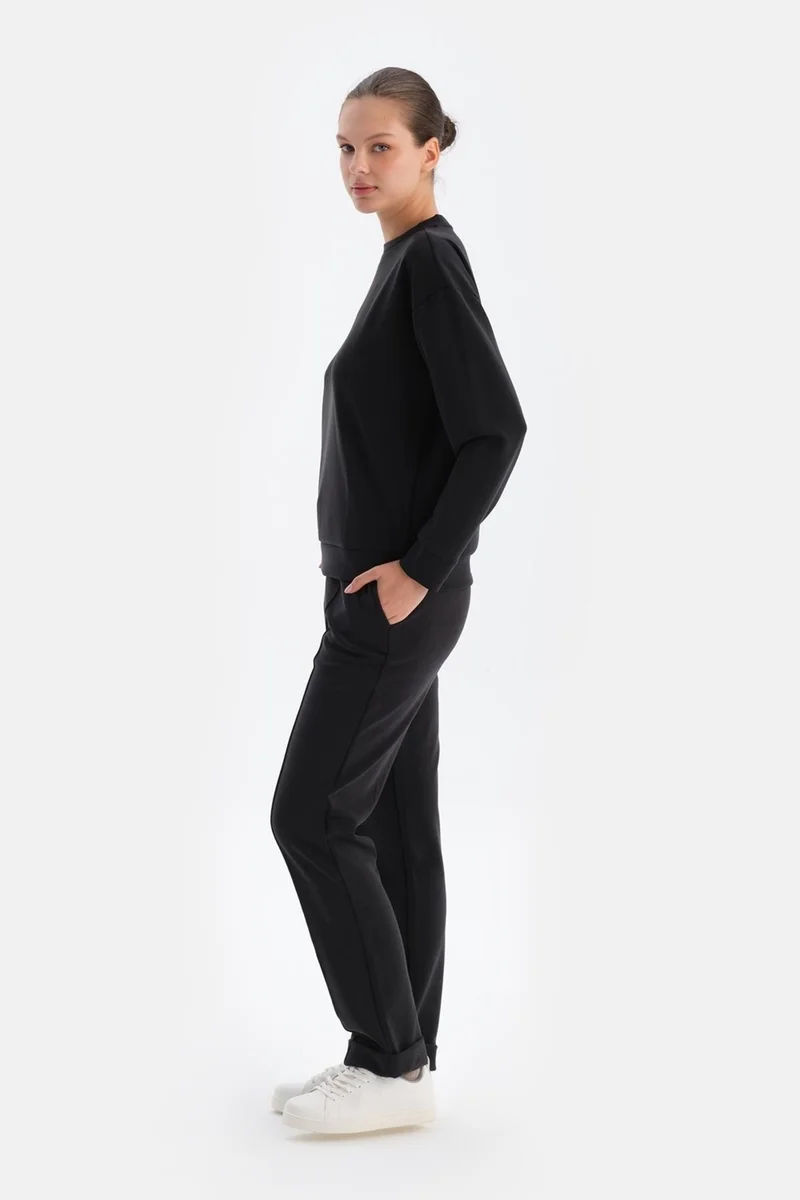 dagi Black Double Leg Ribbed Modal Trousers