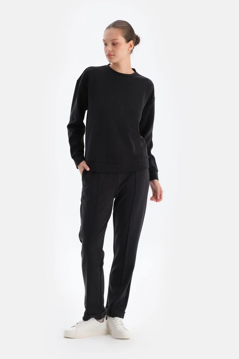 dagi Black Double Leg Ribbed Modal Trousers
