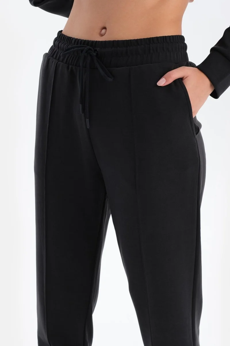 dagi Black Double Leg Ribbed Modal Trousers
