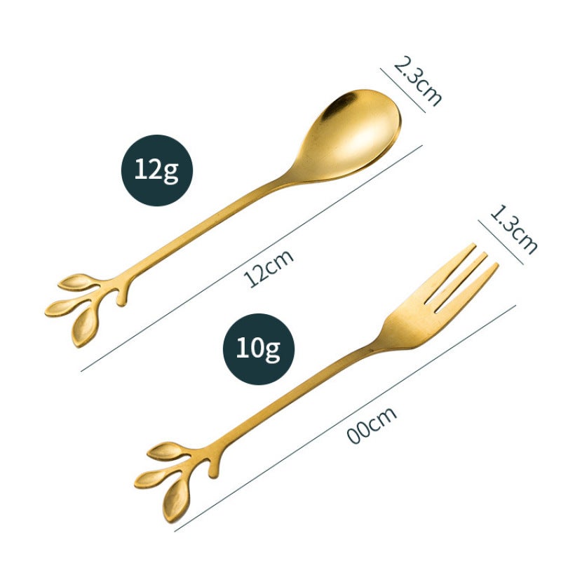 Titanium-Plated Gold Stainless Steel Tableware Set - Unique Branch-Shaped Handles - Luxury Dining Utensils for Coffee Bar Dessert Displays - Image 5
