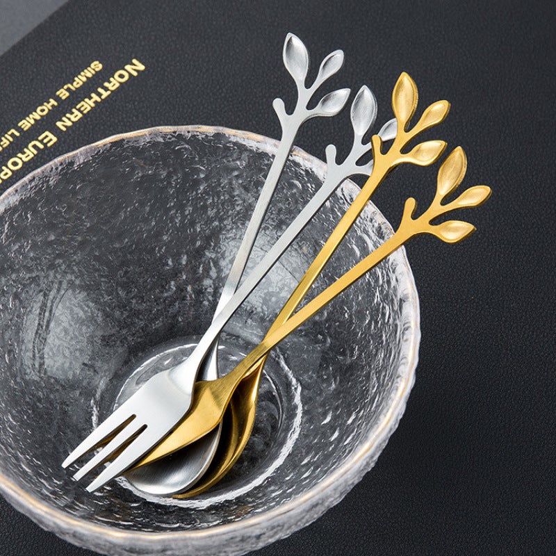 Titanium-Plated Gold Stainless Steel Tableware Set - Unique Branch-Shaped Handles - Luxury Dining Utensils for Coffee Bar Dessert Displays - Image 4