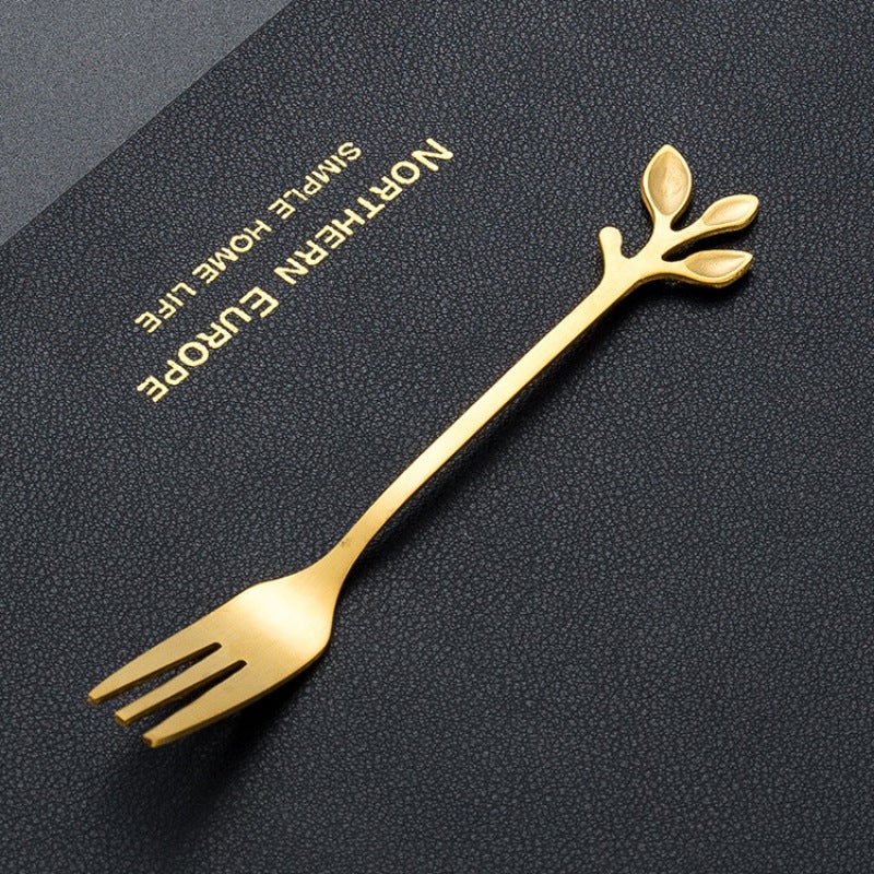 Titanium-Plated Gold Stainless Steel Tableware Set - Unique Branch-Shaped Handles - Luxury Dining Utensils for Coffee Bar Dessert Displays - Image 1