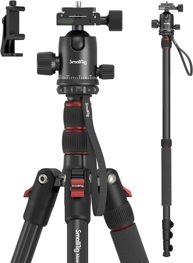 SmallRig Carema Tripod, 78.7" Foldable Aluminum Tripod & Monopod with 360°Ball Head Detachable and Quick Release Plate, Adjustable Height from 18.5" to 78.7" - Image 1