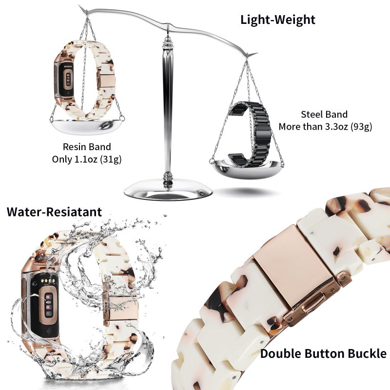 Limque Resin Band Compatible with Fitbit Charge 6/ Fitbit Charge 5, Waterproof & Lightweight Bracelet Wristband Replacement with Stainless Steel Buckle, Fashion Strap for Fitbit Charge 5/6 Fitness Tracker Women (Nougat White) - Image 3
