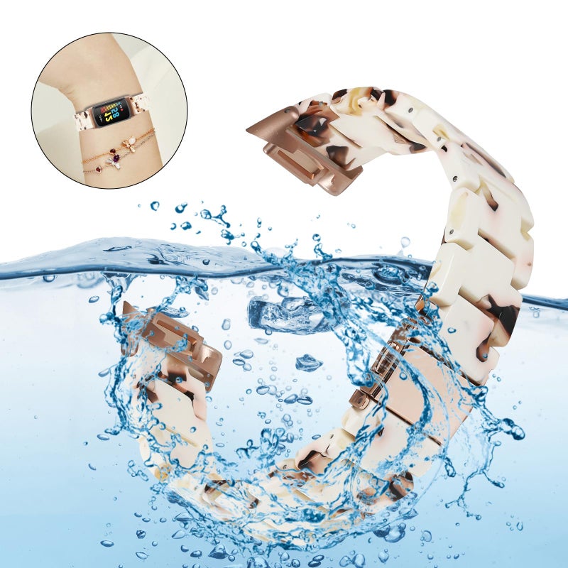 Limque Resin Band Compatible with Fitbit Charge 6/ Fitbit Charge 5, Waterproof & Lightweight Bracelet Wristband Replacement with Stainless Steel Buckle, Fashion Strap for Fitbit Charge 5/6 Fitness Tracker Women (Nougat White) - Image 4