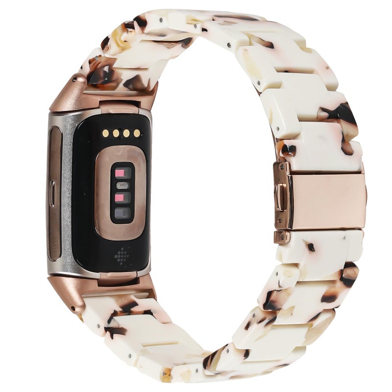 Limque Resin Band Compatible with Fitbit Charge 6/ Fitbit Charge 5, Waterproof & Lightweight Bracelet Wristband Replacement with Stainless Steel Buckle, Fashion Strap for Fitbit Charge 5/6 Fitness Tracker Women (Nougat White) - Image 1