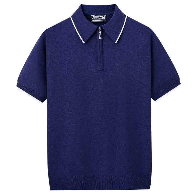 Men's Half-Zip Polo Shirt Short Sleeve Contrast Trim - Image 2