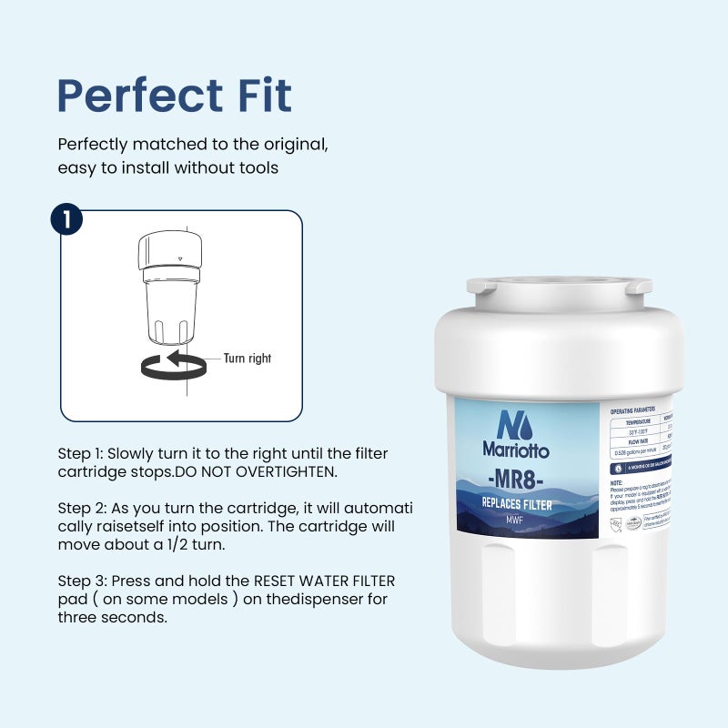 Marriotto Smart Water Filters For Refrigerators Nsf 42 Certified Cartridges Compatible With Mwf Mwfa Mwfp Gwf Gwfa 46-9991 Hdx Fmg-1 Wfc1201 1 Pack - Image 5