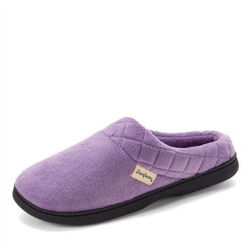Dearfoams Women's Indoor/Outdoor Memory Foam Darcy Microfiber Velour Clog, Wide Widths Slipper, Smokey Purple, Large - Image 1