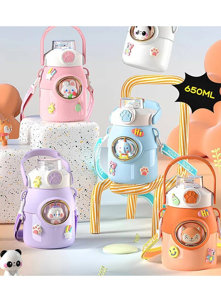 OLUDENIZ Cute Elephant  Kids 650 ML Stainless Steel Water Bottle with Shoulder Strap – Durable, Leak-Proof, and Multi-Functional Design for School and Other - Image 2