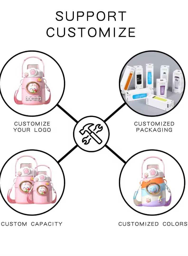 OLUDENIZ Cute Elephant  Kids 650 ML Stainless Steel Water Bottle with Shoulder Strap – Durable, Leak-Proof, and Multi-Functional Design for School and Other - Image 5