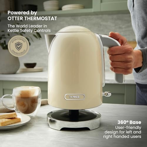 Tower Premium Solace Electric Kettle 1.7L, 1350W | Full Metal Body, Rapid Boil in 45 Seconds, Auto Shut-Off, Boil-Dry Protection, 360° Power Base, Water Level Indicator, 2 Year Warranty (Cream) - Image 3