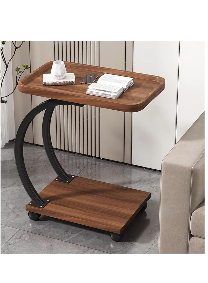 ALCOACH Luxury Movable Coffee Table Square Sofa Side Table Bed Table Simple  Corner Table (Brown) - Image 2