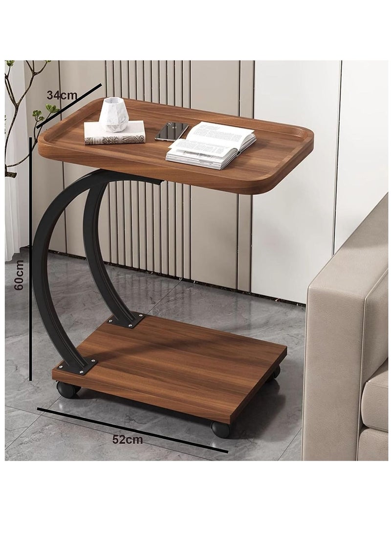 ALCOACH Luxury Movable Coffee Table Square Sofa Side Table Bed Table Simple  Corner Table (Brown) - Image 5