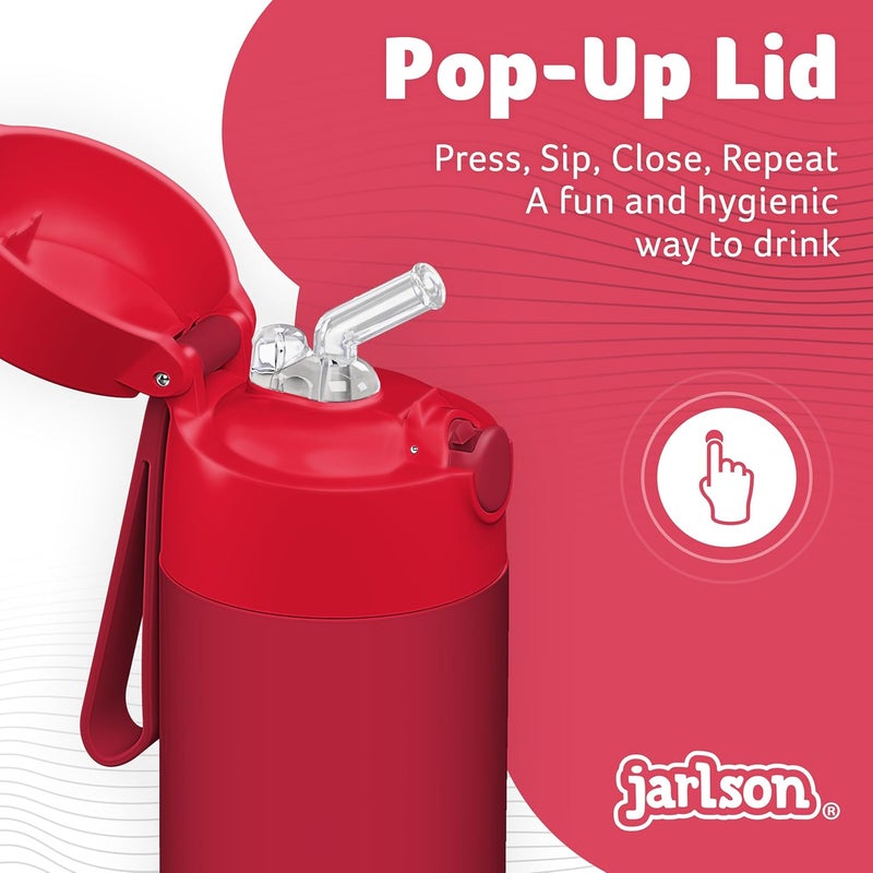 Jarlson قارورة ترمس أطفال جارلسون شارلي 500 مل [مع قشة] - قارورة فولاذية مقاومة للصدأ - ترمس للأطفال والبنات - تحافظ على البرودة - خالية من BPA - مثالية للمدرسة والرياضة والسفر (أحمر) - Image 4