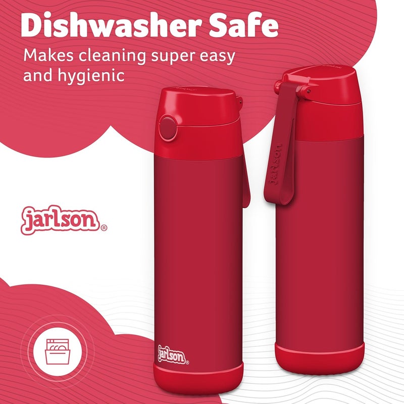 Jarlson قارورة ترمس أطفال جارلسون شارلي 500 مل [مع قشة] - قارورة فولاذية مقاومة للصدأ - ترمس للأطفال والبنات - تحافظ على البرودة - خالية من BPA - مثالية للمدرسة والرياضة والسفر (أحمر) - Image 3