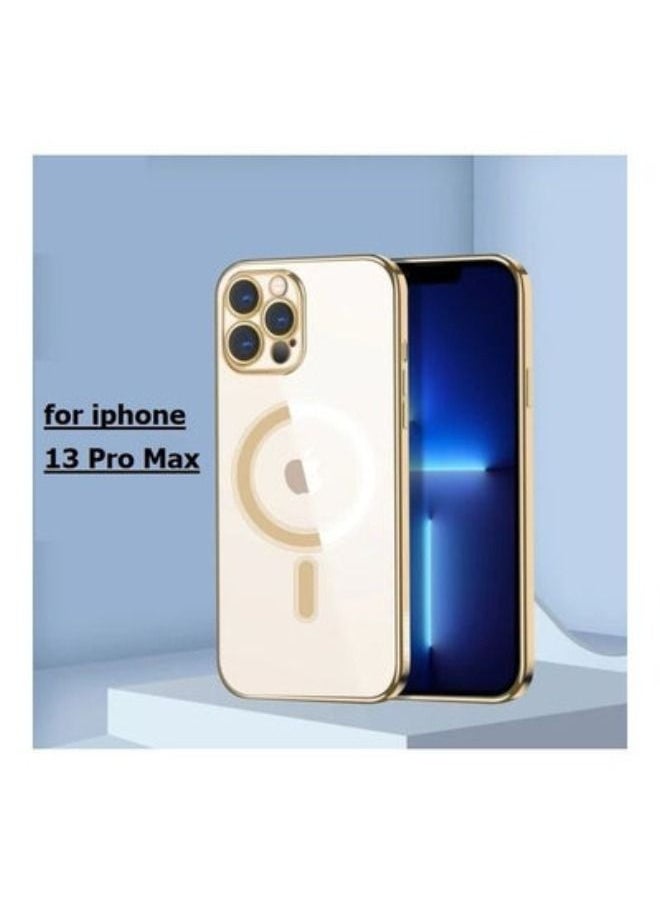 ACLIX - Magnetic Electroplating Frame Magsafe Wireless Charging Case for Apple iPhone 13 Pro Max Gold/Clear Gold/Clear - Image 1