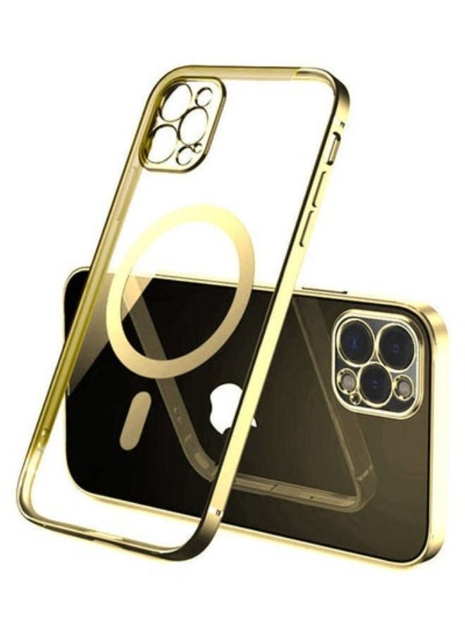ACLIX - Magnetic Electroplating Frame Magsafe Wireless Charging Case for Apple iPhone 13 Pro Max Gold/Clear Gold/Clear - Image 1