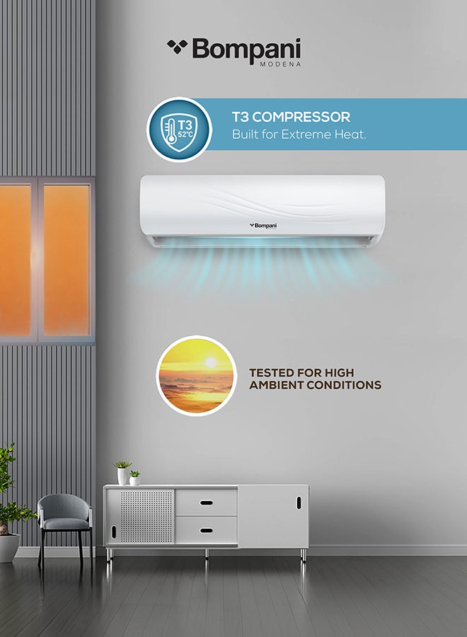 Bompani "BOMPANI Split Air Conditioner: High-Efficiency 2-Ton Cooling System with 24,000 BTU, T3 Climatic Support, Rotary Compressor, and 4-Way Airflow for Optimal Comfort"" - BSAC24CRN " 3100 W BSAC24CRN WHITE - Image 3