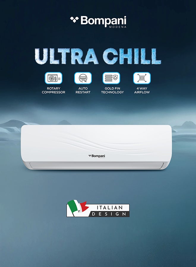 Bompani "BOMPANI Split Air Conditioner: High-Efficiency 2-Ton Cooling System with 24,000 BTU, T3 Climatic Support, Rotary Compressor, and 4-Way Airflow for Optimal Comfort"" - BSAC24CRN " 3100 W BSAC24CRN WHITE - Image 2