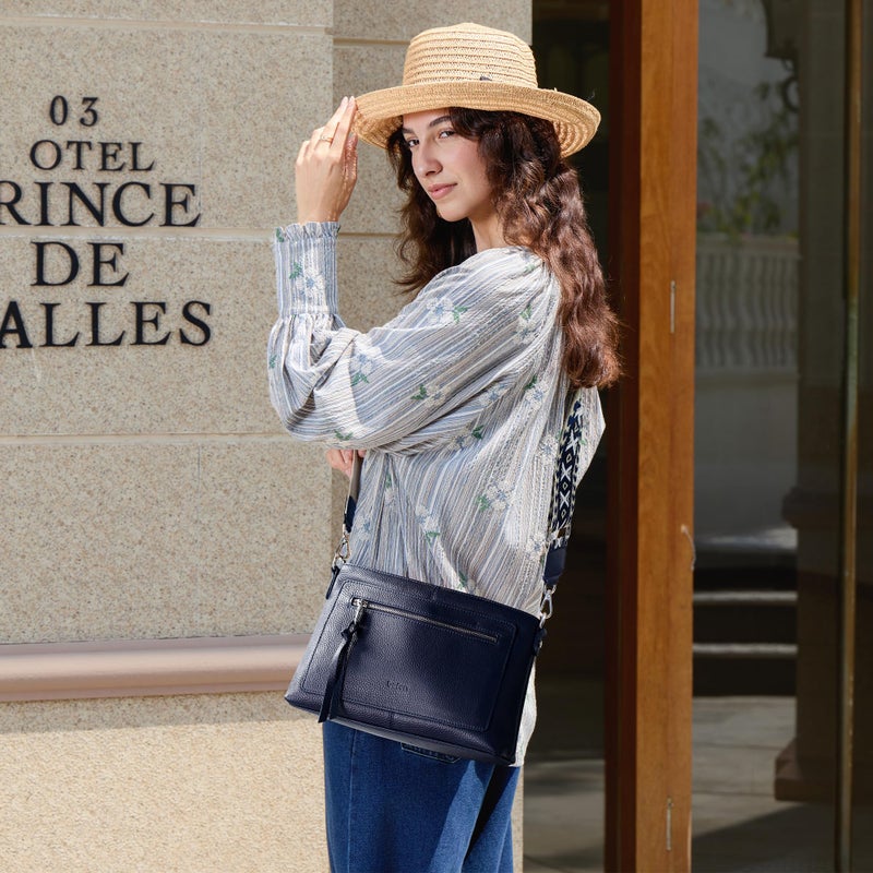 befen Genuine Leather Crossbody Bags for Women, Small Soft Leather Shoulder Bag, Women's Cross body, Navy Blue Crossover Body Handbags Purses with Adjustable Wide Guitar Strap - Image 2