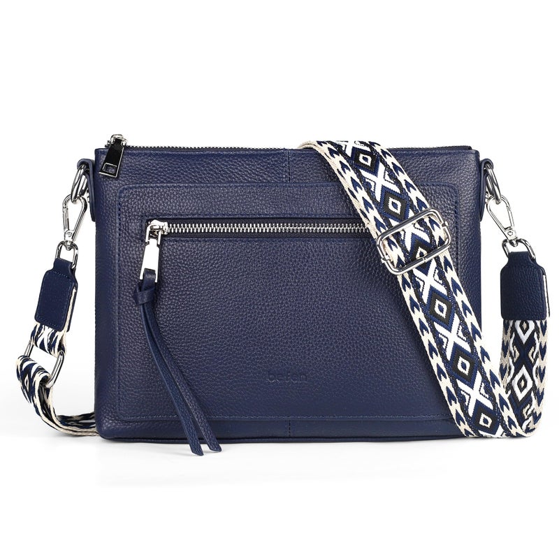 befen Genuine Leather Crossbody Bags for Women, Small Soft Leather Shoulder Bag, Women's Cross body, Navy Blue Crossover Body Handbags Purses with Adjustable Wide Guitar Strap - Image 1