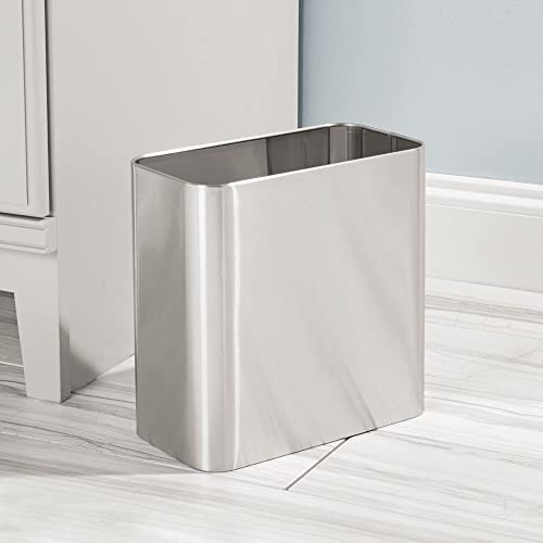 mDesign Small Metal 24 Gallon9 Liter Trash Can Wastebasket Garbage Bin for Bathroom Slim Rubbish Waste Bin Trashcans Mirri Collection Brushed Chrome - Image 3