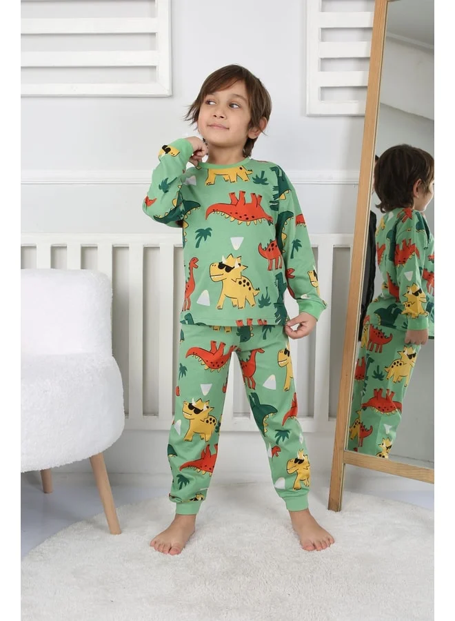 zuzunga Dinosaur Patterned Boy's Pajama Set Green 3-8 Years.