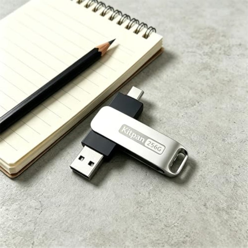 محرك أقراص فلاش سعة 256 جيجابايت، محرك أقراص فلاش USB C مع تصميم دوار مزدوج USB-C وUSB-A - محرك أقراص فلاش USB عالي السرعة لهواتف Android والكمبيوتر المحمول والكمبيوتر الشخصي والسيارة والتلفزيون الذكي 256 جيجابايت - Image 1