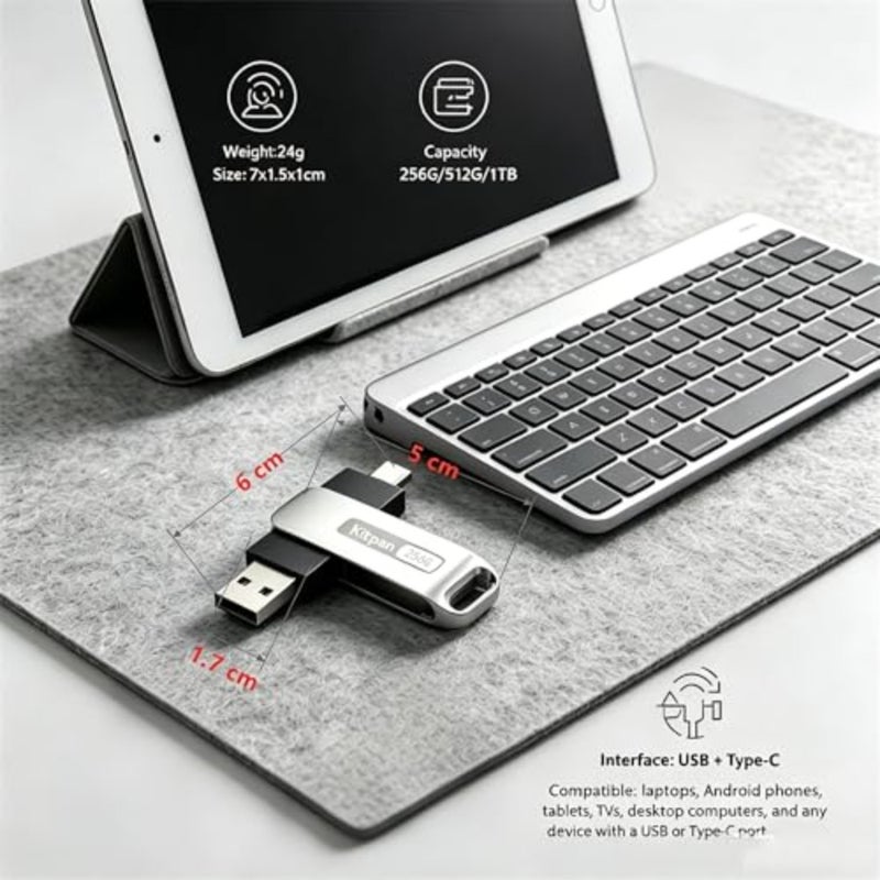 محرك أقراص فلاش سعة 256 جيجابايت، محرك أقراص فلاش USB C مع تصميم دوار مزدوج USB-C وUSB-A - محرك أقراص فلاش USB عالي السرعة لهواتف Android والكمبيوتر المحمول والكمبيوتر الشخصي والسيارة والتلفزيون الذكي 256 جيجابايت - Image 2