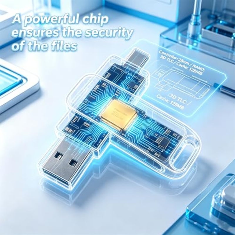 محرك أقراص فلاش سعة 256 جيجابايت، محرك أقراص فلاش USB C مع تصميم دوار مزدوج USB-C وUSB-A - محرك أقراص فلاش USB عالي السرعة لهواتف Android والكمبيوتر المحمول والكمبيوتر الشخصي والسيارة والتلفزيون الذكي 256 جيجابايت - Image 4