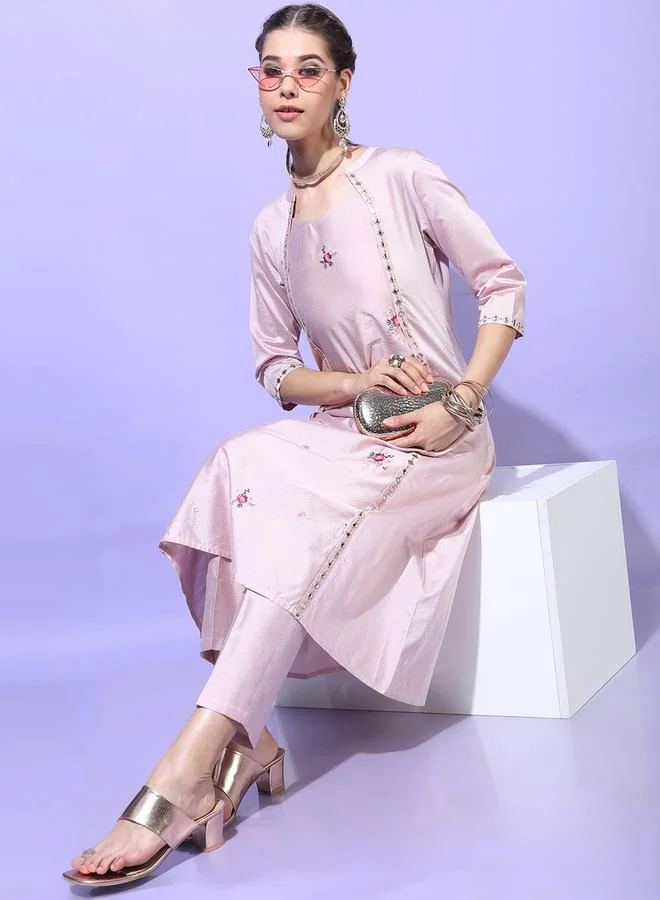 Vishudh Vishudh Women Pink Embroidered Kurta Set with Trousers