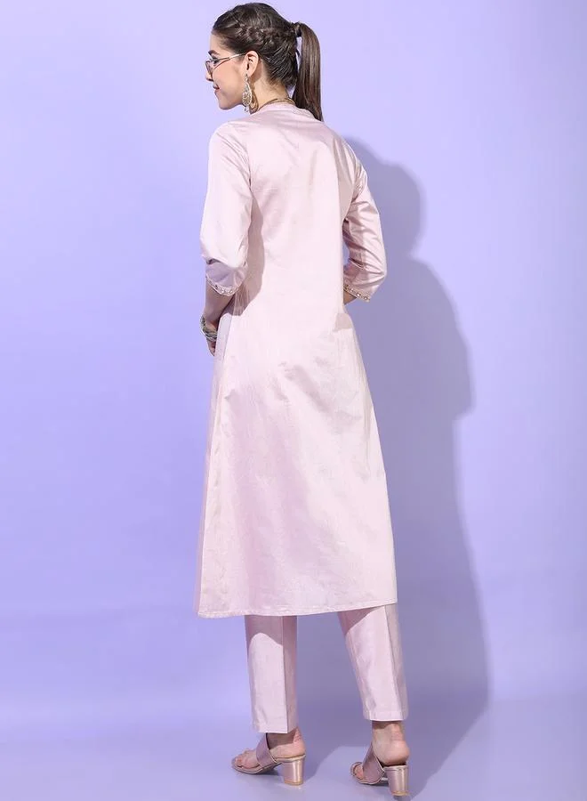 Vishudh Vishudh Women Pink Embroidered Kurta Set with Trousers
