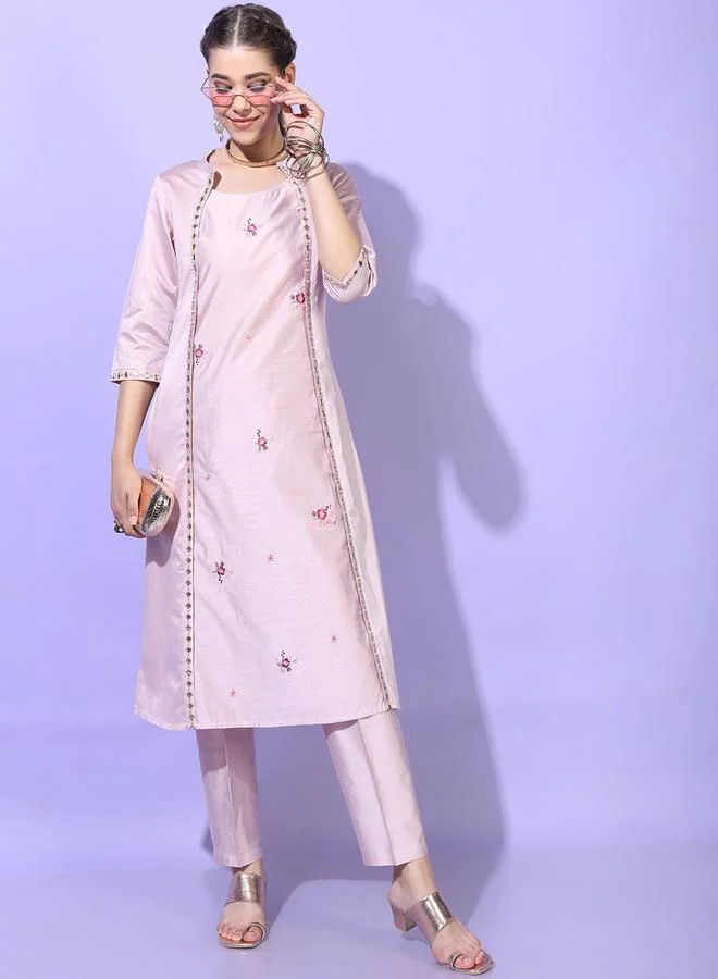 Vishudh Vishudh Women Pink Embroidered Kurta Set with Trousers