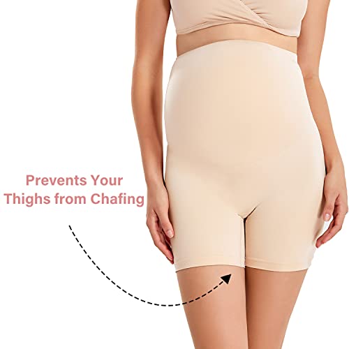 Gratlin Women's Seamless Maternity Shapewear for Dresses Pregnancy Shorts Panties High Waist Mid-Thigh Underwear Beige Large - Image 4