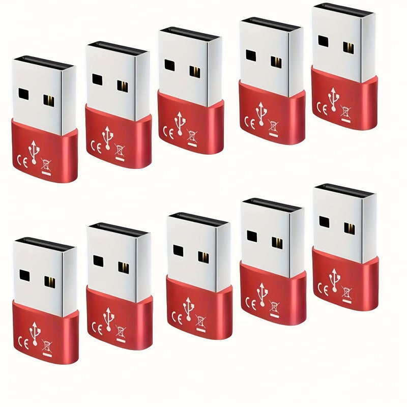 USB A to USB C Adapter for iPhone 15 16 Type C Female to Type A Male Charger Adapter Compatible with Apple Watch Ultra Iwatch 8 7 iPhone 14 13 Pro Plus Max Airpods iPad 9 10 Air 5 Mini 6 Samsung Red 10 Pcs - Image 3