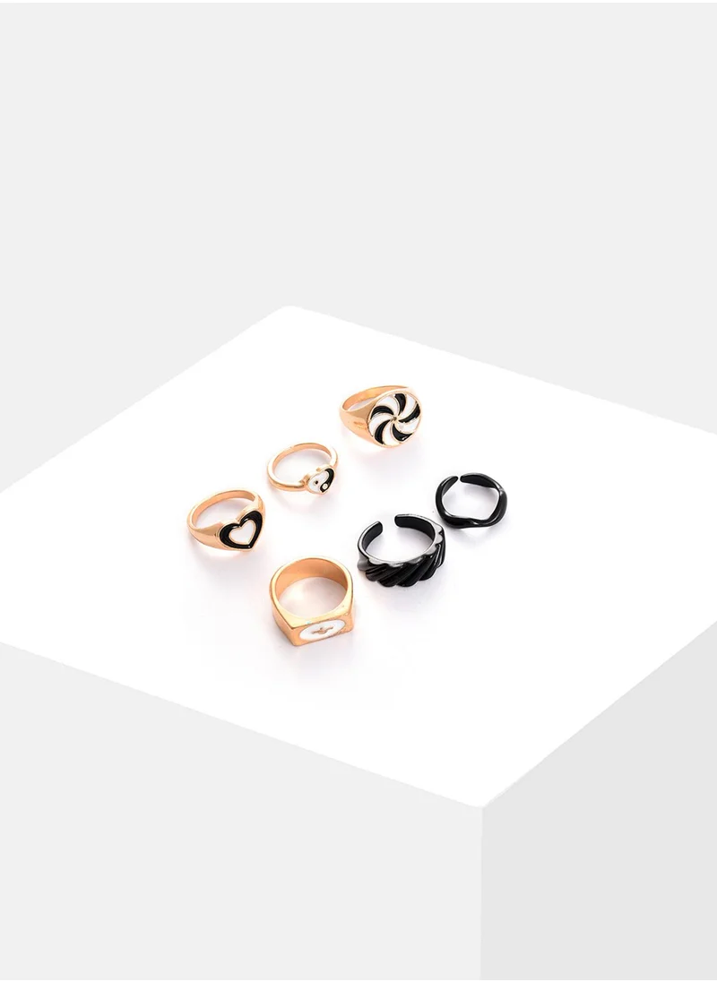 سوهي Set Of 6 Black Adjustable Finger Ring