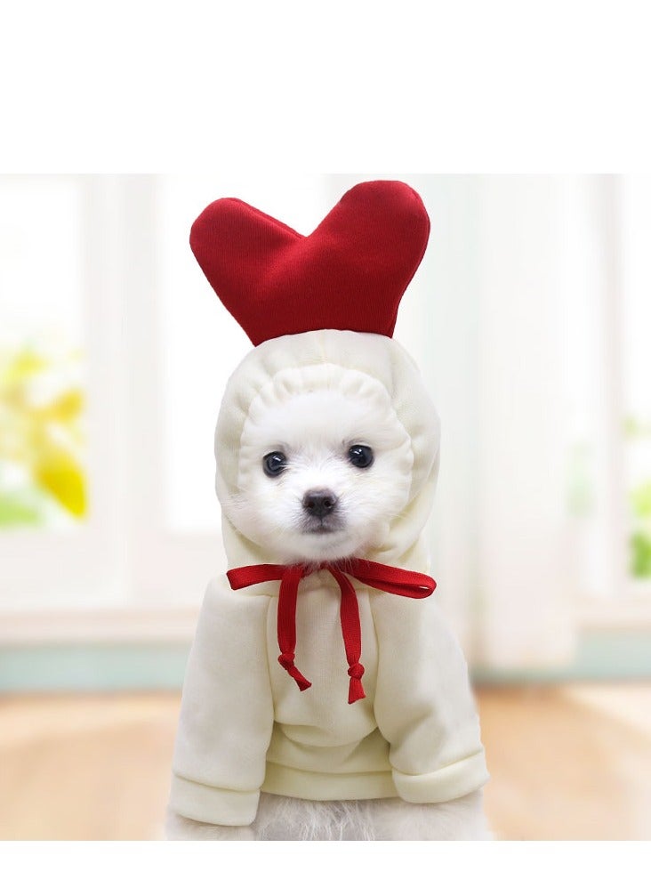 ايه ام ملابس الحيوانات الأليفة معطف بغطاء رأس للكلاب، ملابس خارجية دافئة، سترة لطيفة على شكل قلب للكلاب الأليفة والقطط في الشتاء - Image 1