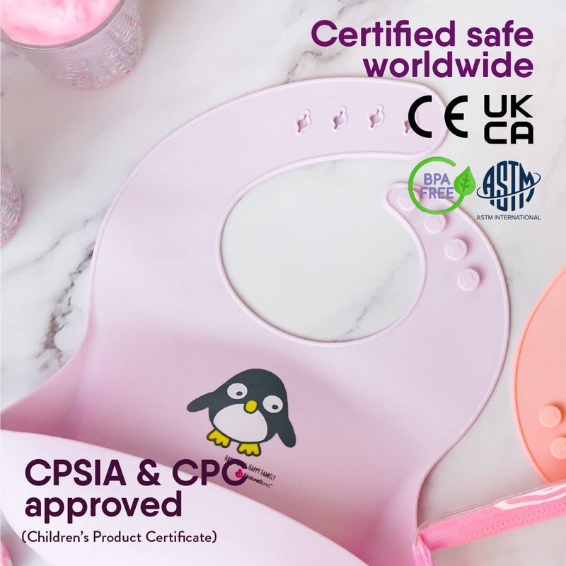 NatureBond Waterproof Baby Bibs, Silicone Weaning Bibs for Babies & Toddlers, Set of 2 w/Carry Pouch (Cotton Candy Pink & Macaron Lavender) - Image 2