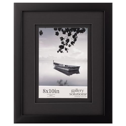 Gallery Solutions presents - 8"x10" - Black Frame with Double Mat - For 5"x7" Photos - Versatile for Wall or Tabletop Display - Rectangular - Poster Frame - Image 1